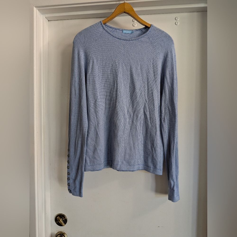 J McLaughlin Womens Jamey Sweater Light Blue Stripe Button Cuff Size XS